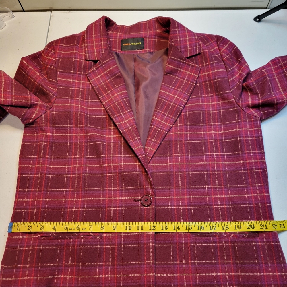 Women's Raspberry Plaid Single-Button Blazer Jacket - Picture 10 of 15